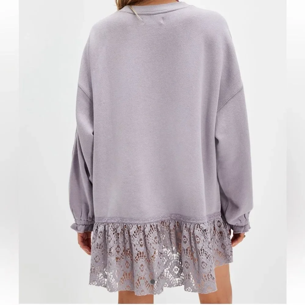 NWOT Free People Belle Lace Trim Tunic Sweatshirt in Raindrops
